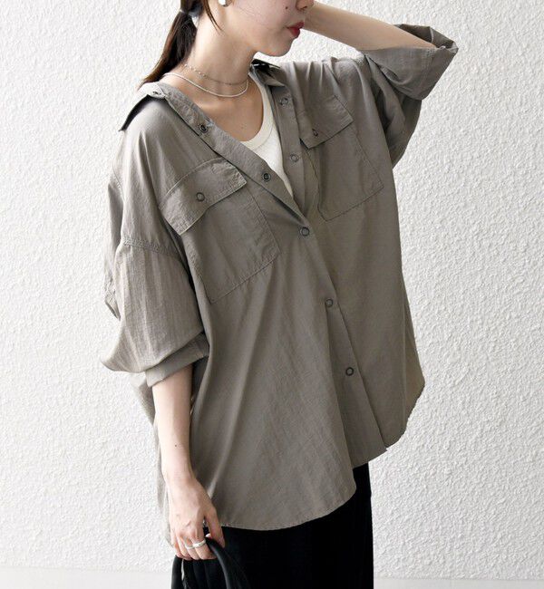 SHIPS any「SHIPS any:〈多機能/洗濯機可能〉ナイロン タスラン ポケット ビッグ シャツ」|シャツ・ブラウス|