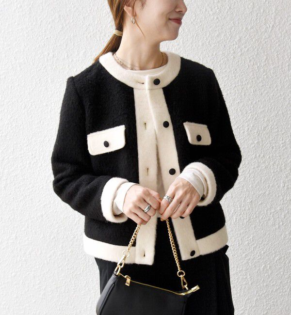 SHIPS any「SHIPS any: バイカラー クルーネック カーディガン ジャケット」|ノーカラージャケット|