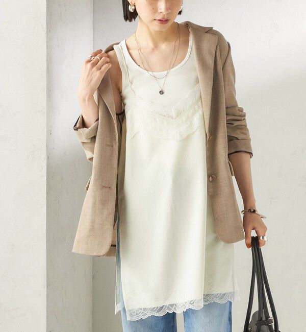 SHIPS for women「〈洗濯機可能〉ダル サテン レース スリット キャミソール」|キャミソール|オフホワイト