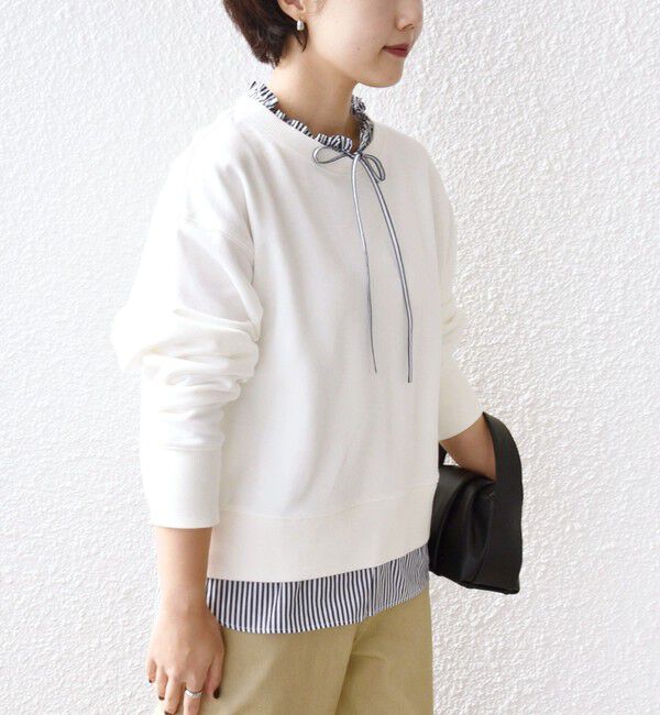 SHIPS for women「【WEB限定】〈手洗い可能〉ブラウス コンビ スウェット プルオーバー」|スウェット・ジャージ|