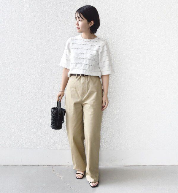 SHIPS for women「〈手洗い可能〉コットン レース柄 ショート スリーブ プルオーバー」|ニット・セーター|