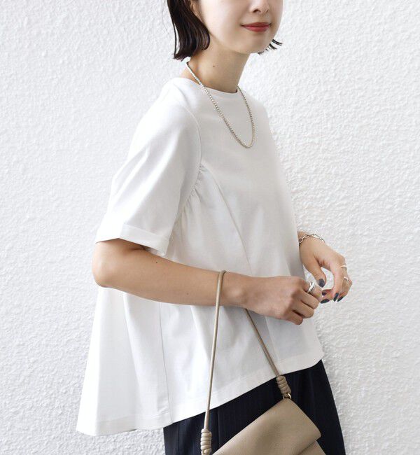 SHIPS for women「【WEB限定】〈接触冷感〉オーガニック コットン バック ギャザー トップス」|Tシャツ・カットソー|