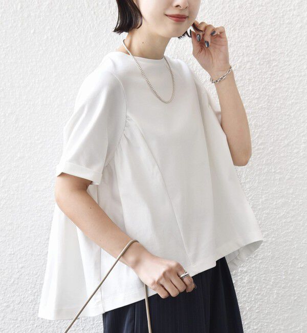 SHIPS for women「【WEB限定】〈接触冷感〉オーガニック コットン バック ギャザー トップス」|Tシャツ・カットソー|