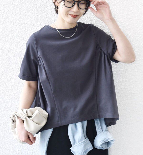 SHIPS for women「【WEB限定】〈接触冷感〉オーガニック コットン バック ギャザー トップス」|Tシャツ・カットソー|ダークグレー