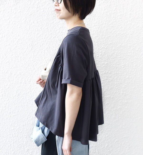 SHIPS for women「【WEB限定】〈接触冷感〉オーガニック コットン バック ギャザー トップス」|Tシャツ・カットソー|