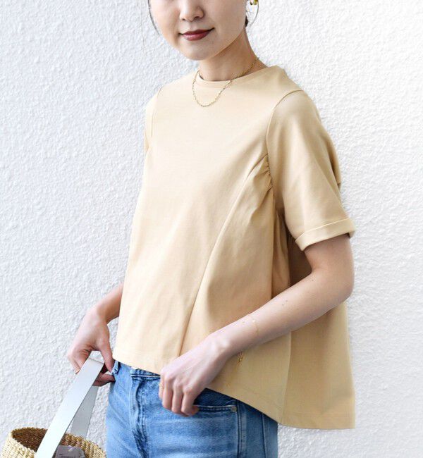 SHIPS for women「【WEB限定】〈接触冷感〉オーガニック コットン バック ギャザー トップス」|Tシャツ・カットソー|ベージュ系