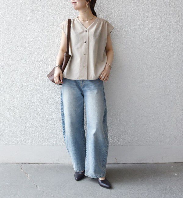 SHIPS any「《予約》SHIPS any:〈洗濯機可能〉Vネック フレンチ ギャザー ブラウス」|シャツ・ブラウス|