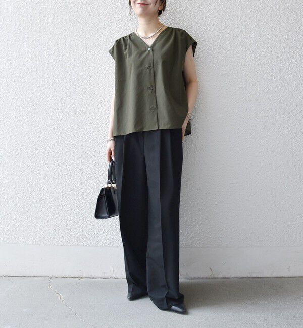 SHIPS any「《予約》SHIPS any:〈洗濯機可能〉Vネック フレンチ ギャザー ブラウス」|シャツ・ブラウス|