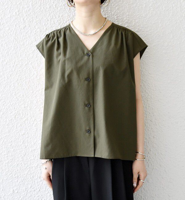 SHIPS any「《予約》SHIPS any:〈洗濯機可能〉Vネック フレンチ ギャザー ブラウス」|シャツ・ブラウス|