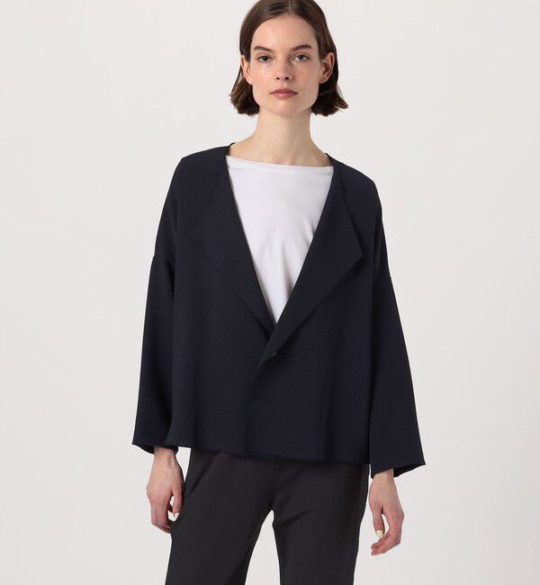 GALERIE VIE「トリアセテートポリエステルダブルクロス カラーレスワイドジャケット」|ノーカラージャケット|