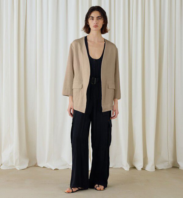 DES PRES「ファブリックコンビ Vカラージャケット」|ノーカラージャケット|