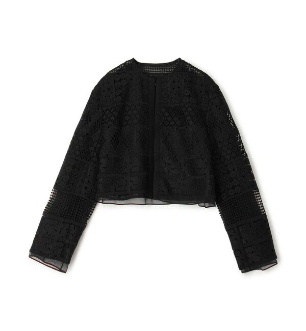 DES PRES「パッチワークレース ノーカラーブルゾン」|テーラードジャケット|19 ブラック
