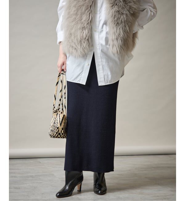 VERMEIL par iena「Embraced wool RIB スカート」|スカート|ネイビー