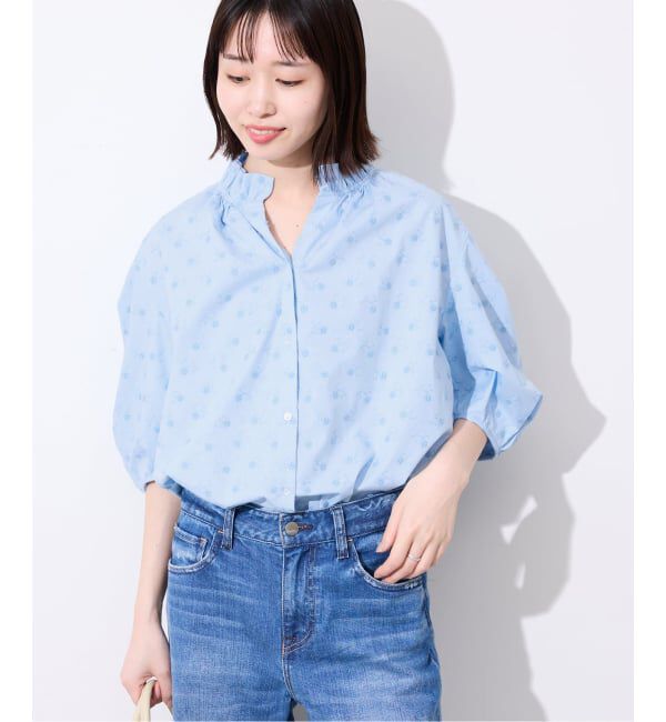 SLOBE IENA「《WEB・一部店舗限定》フラワー刺繍5分袖ブラウス」|シャツ・ブラウス|