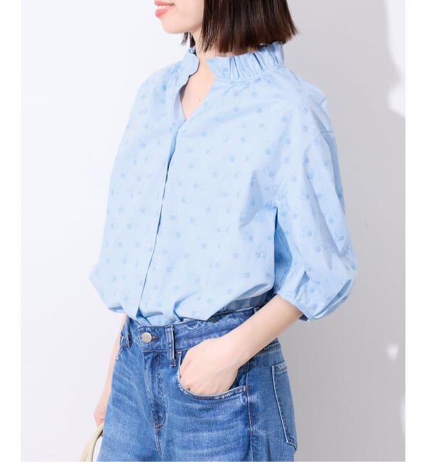 SLOBE IENA「《WEB・一部店舗限定》フラワー刺繍5分袖ブラウス」|シャツ・ブラウス|