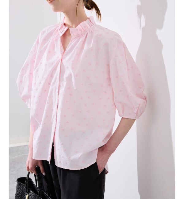 SLOBE IENA「《WEB・一部店舗限定》フラワー刺繍5分袖ブラウス」|シャツ・ブラウス|