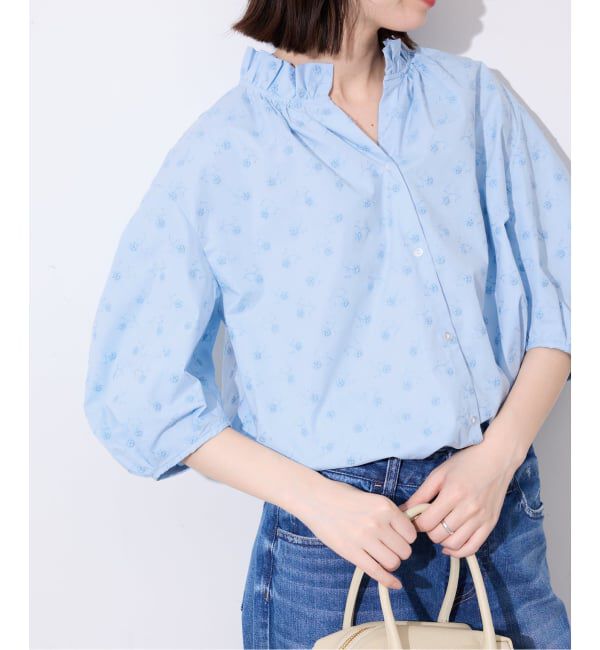 SLOBE IENA「《WEB・一部店舗限定》フラワー刺繍5分袖ブラウス」|シャツ・ブラウス|サックスブルー B