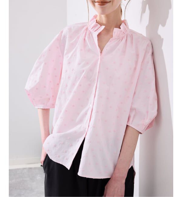 SLOBE IENA「《WEB・一部店舗限定》フラワー刺繍5分袖ブラウス」|シャツ・ブラウス|ピンク