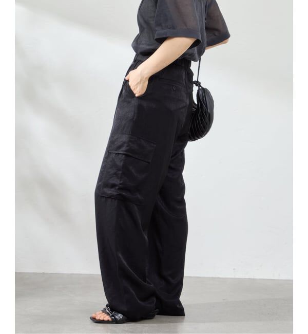 U by SPICK&SPAN「フェードサテンカーゴスラックス」|カーゴ|ブラック