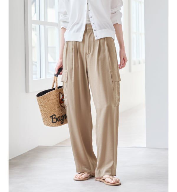 U by SPICK&SPAN「フェードサテンカーゴスラックス」|カーゴ|ブラウン D