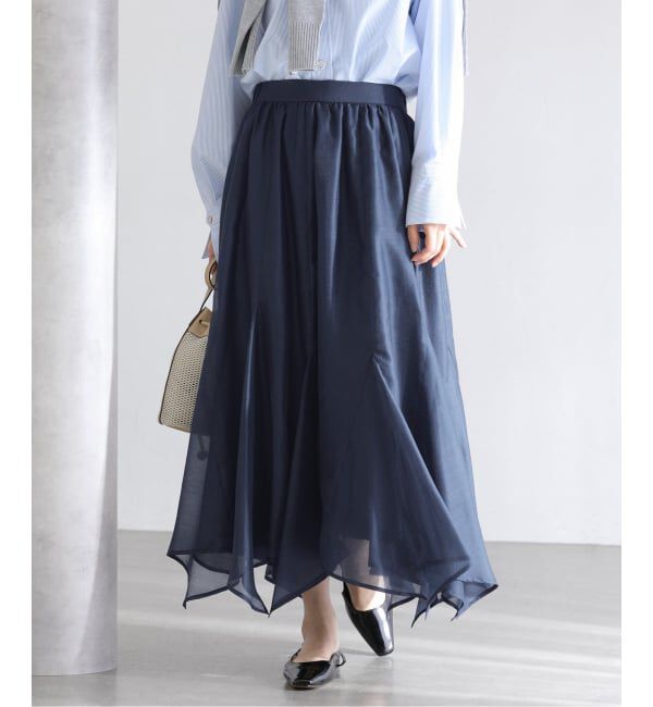  「【洗える】シアーランダムヘムスカート」|スカート|ネイビー
