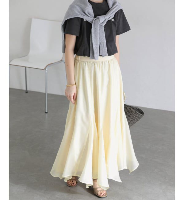  「【洗える】シアーランダムヘムスカート」|スカート|イエロー