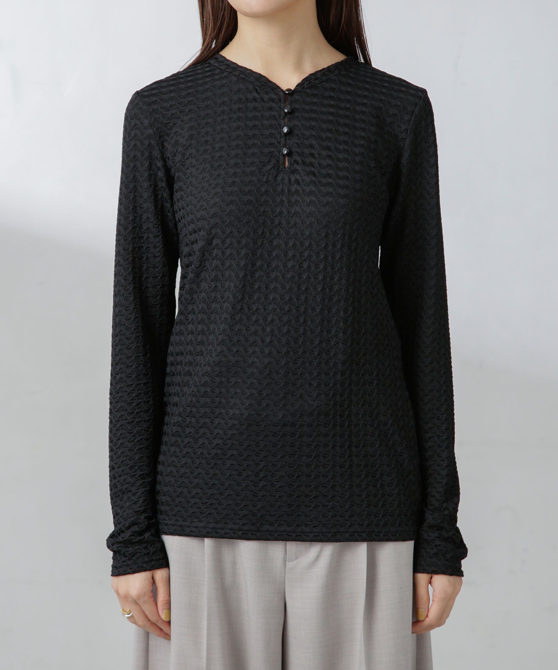 nano･universe「前後2wayシャーリングカットトップス」|Tシャツ・カットソー|