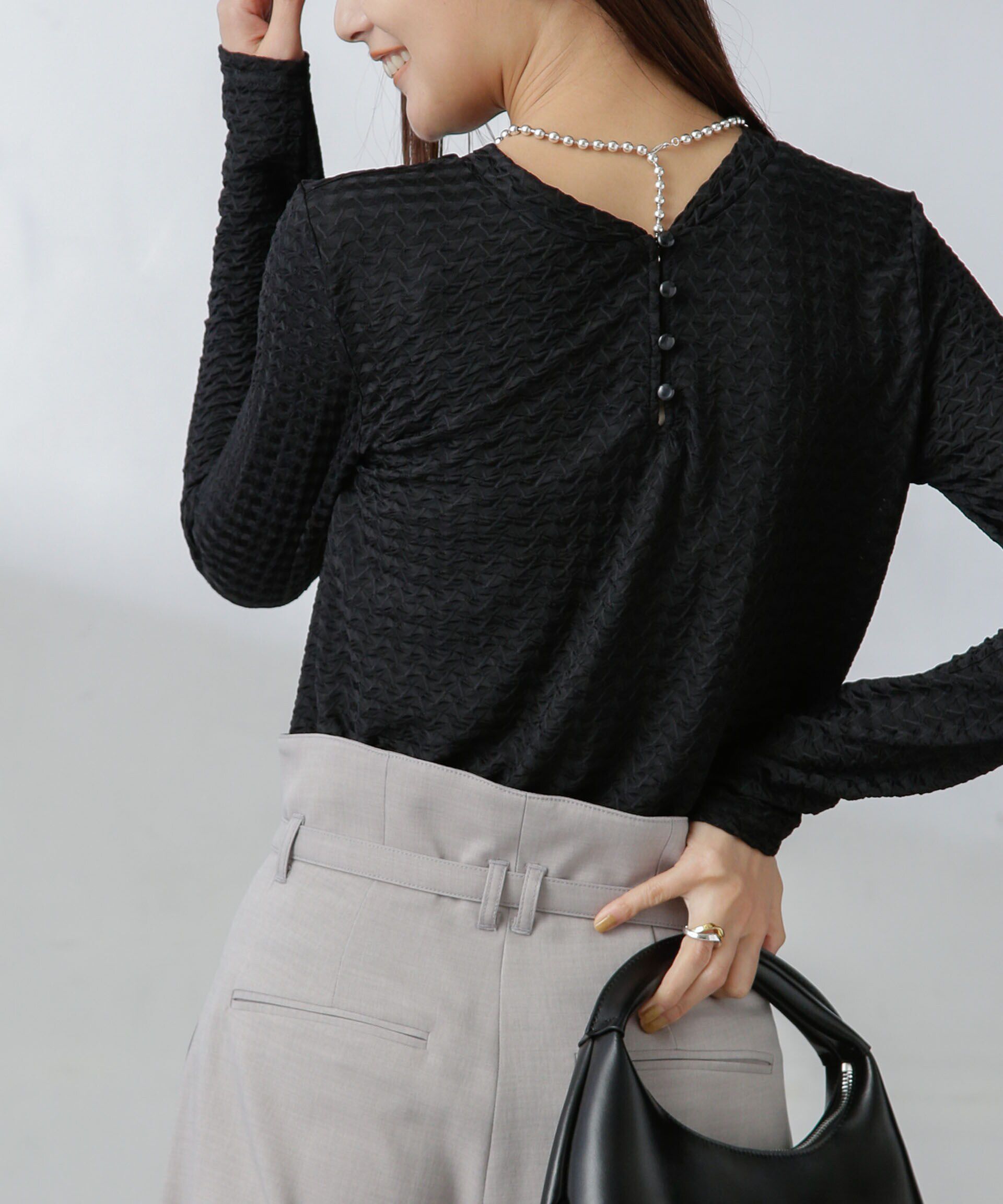 nano･universe「前後2wayシャーリングカットトップス」|Tシャツ・カットソー|