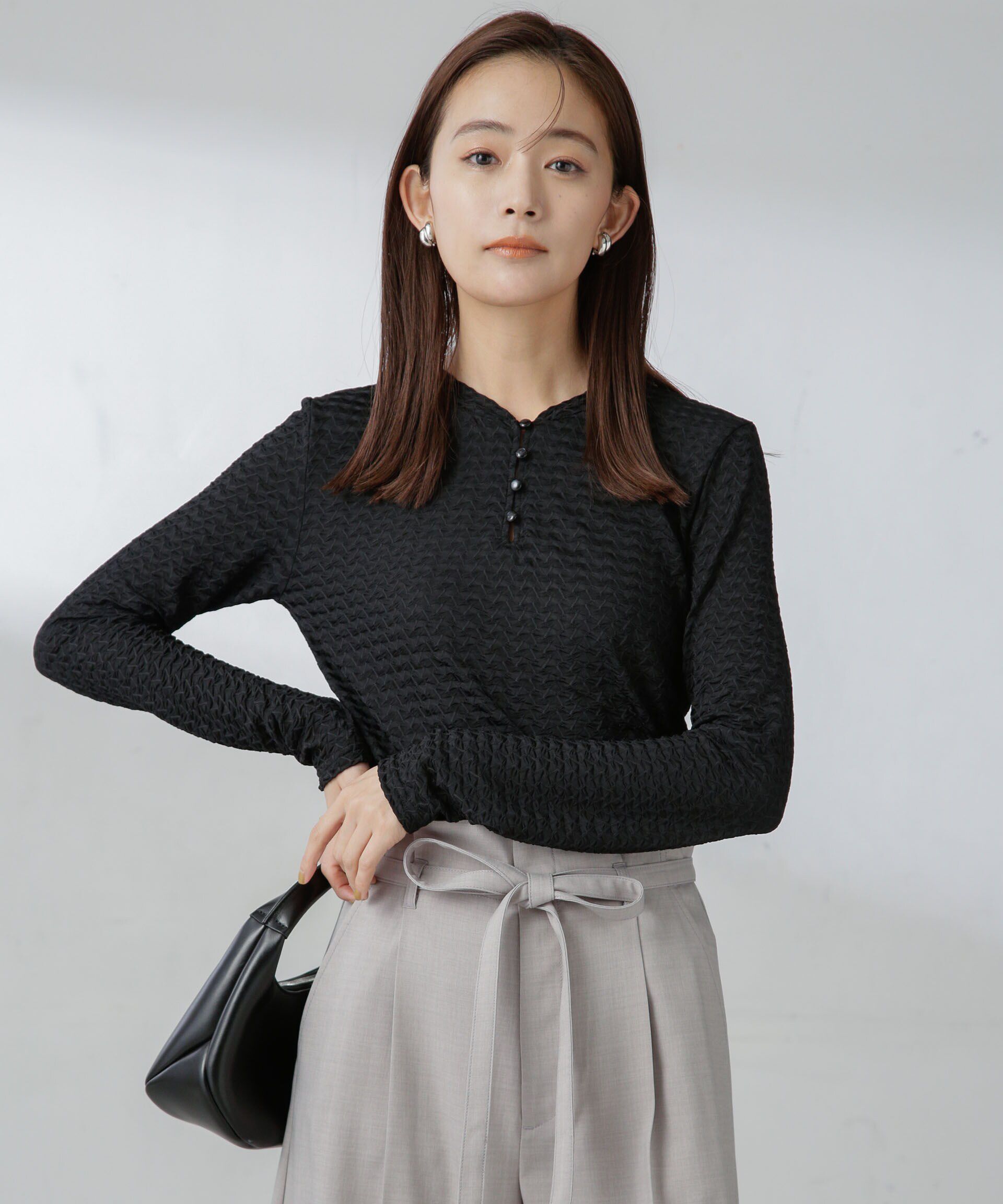 nano･universe「前後2wayシャーリングカットトップス」|Tシャツ・カットソー|