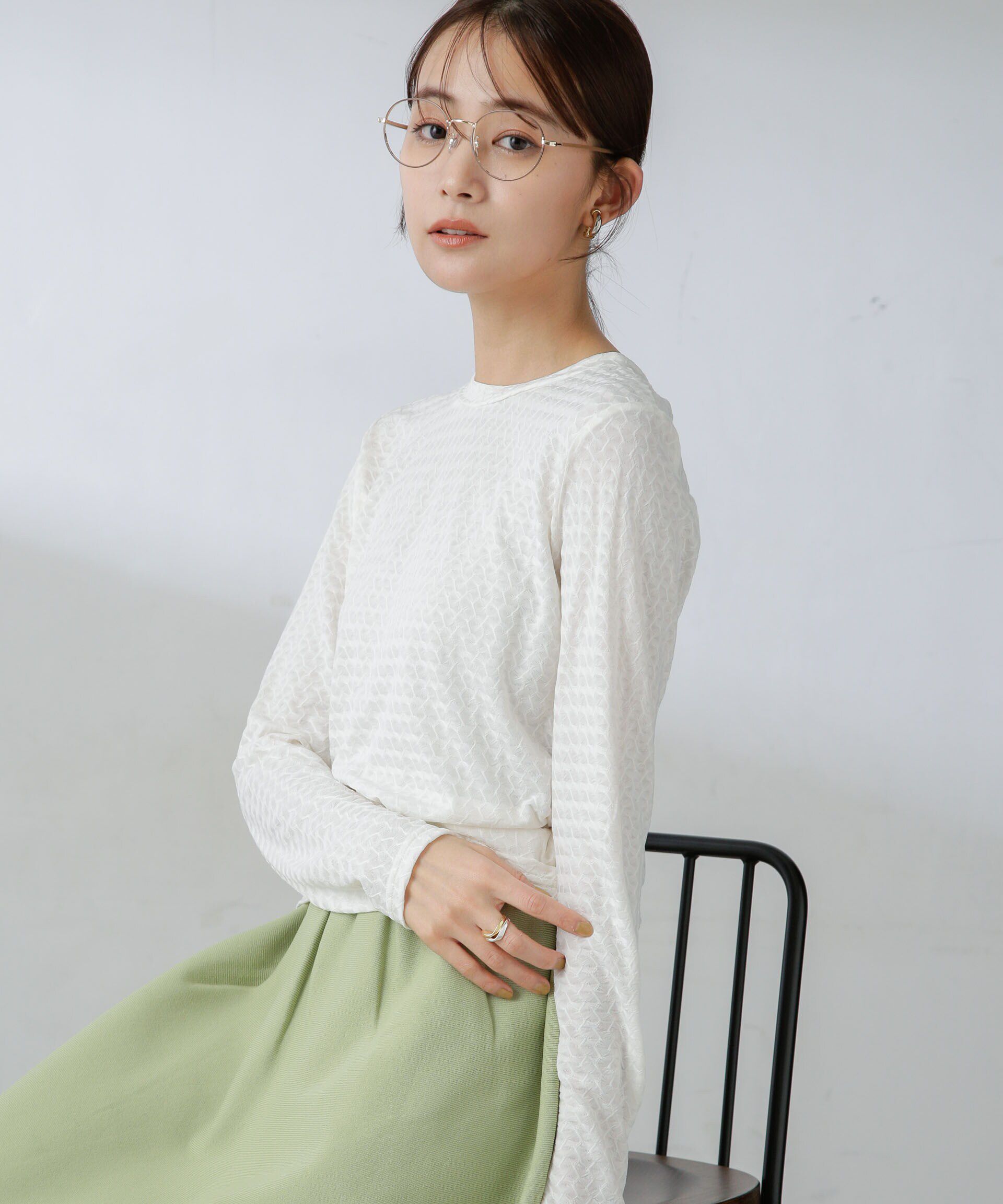 nano･universe「前後2wayシャーリングカットトップス」|Tシャツ・カットソー|