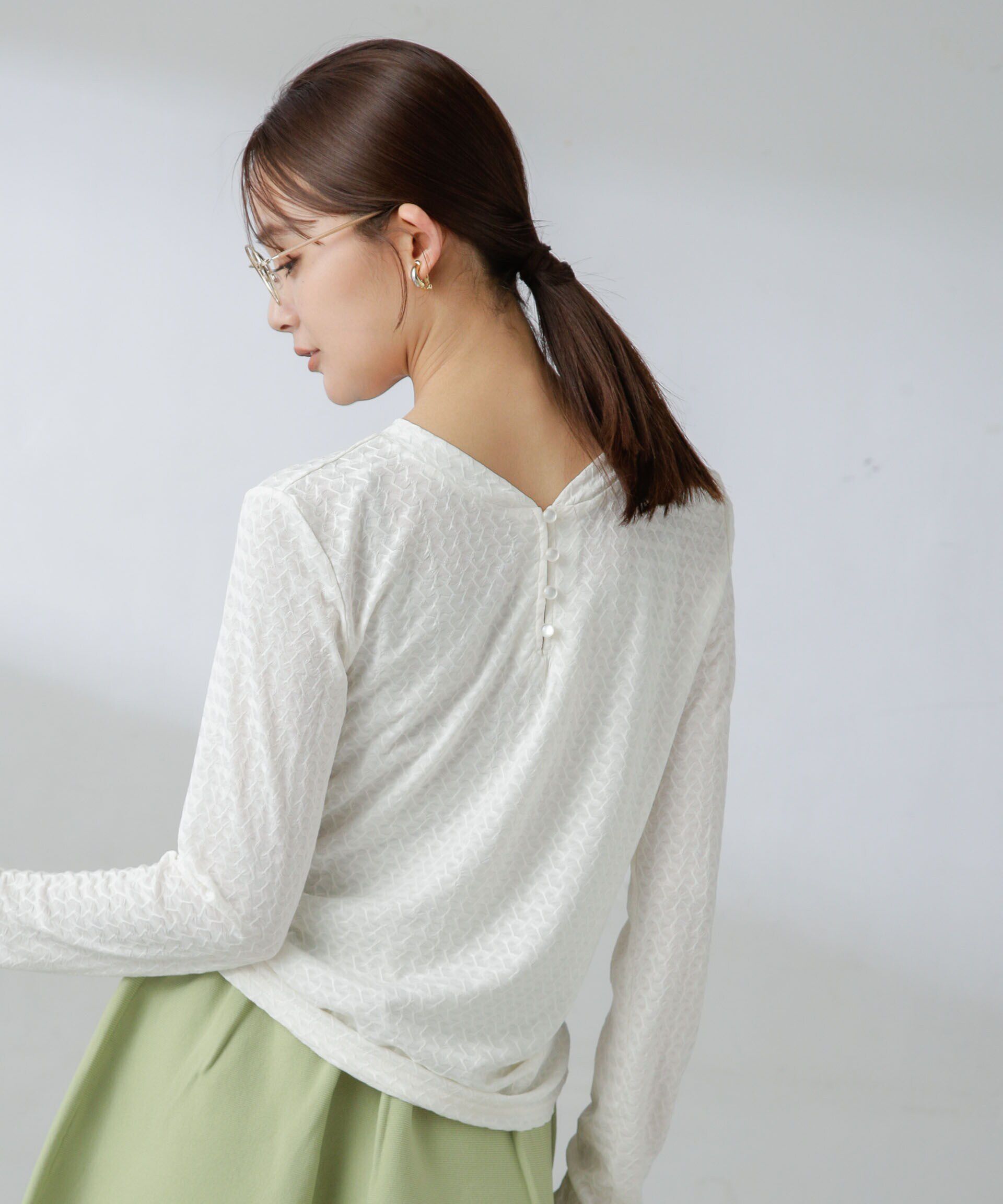 nano･universe「前後2wayシャーリングカットトップス」|Tシャツ・カットソー|