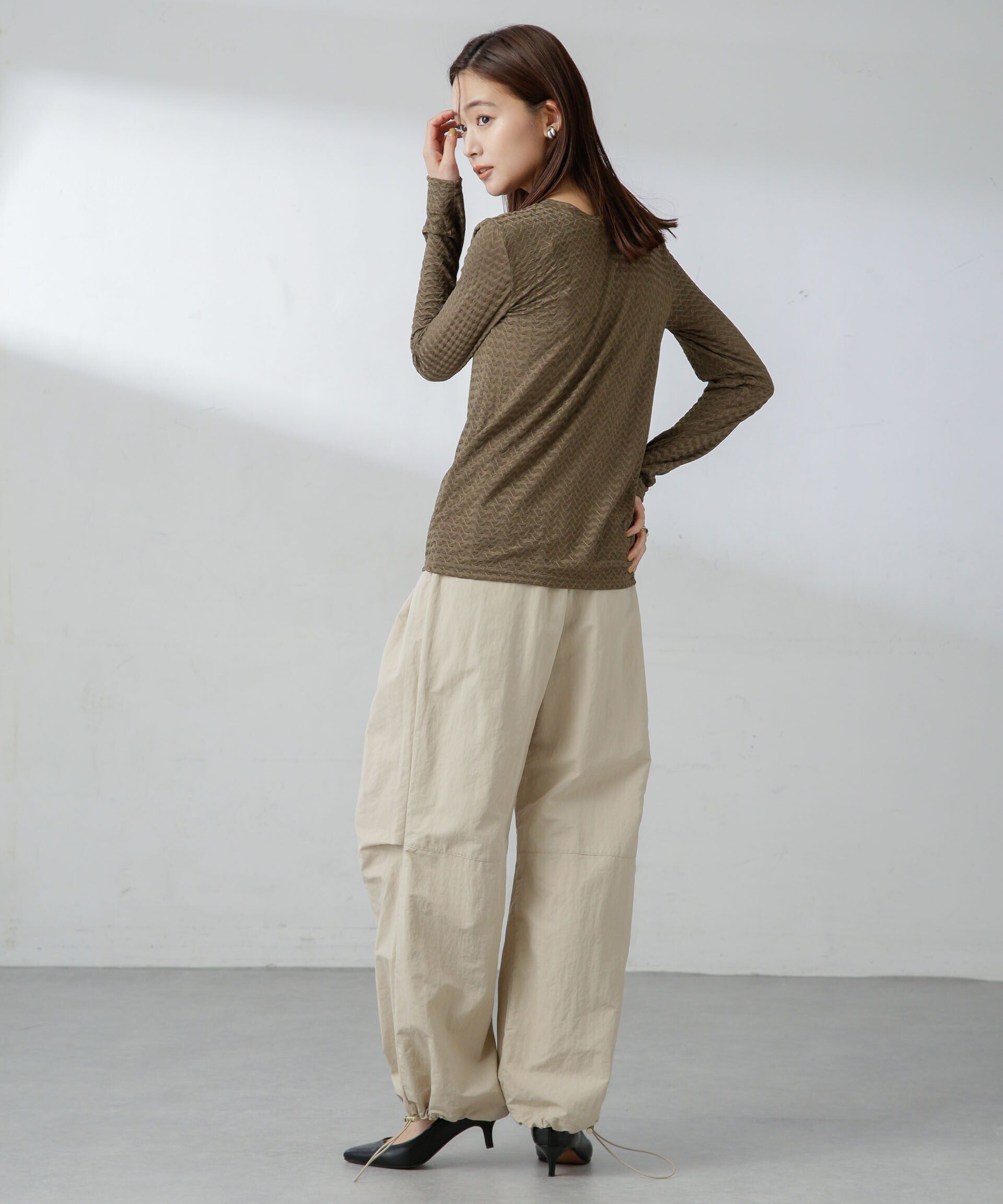 nano･universe「前後2wayシャーリングカットトップス」|Tシャツ・カットソー|