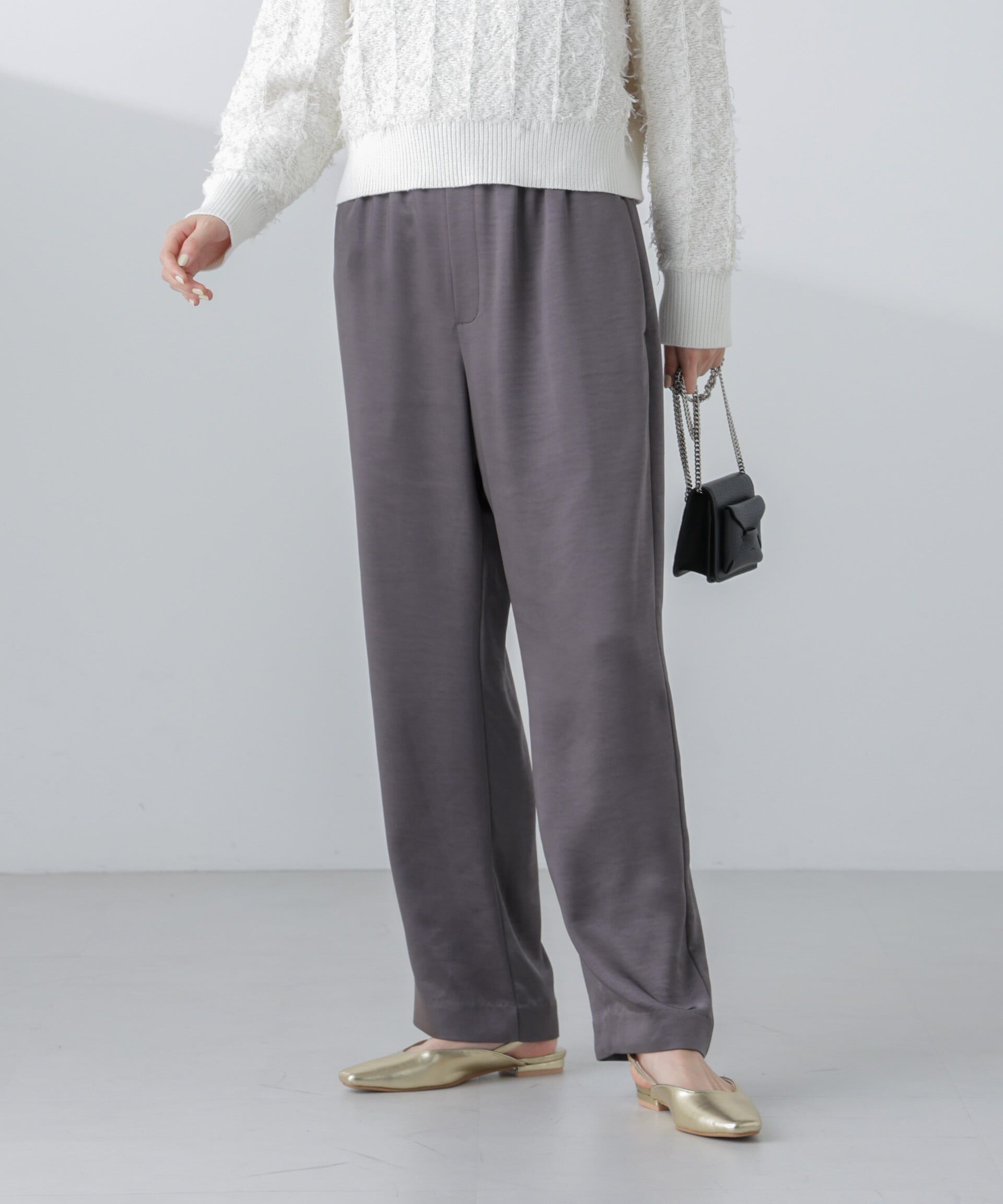 nano･universe「サテンセミワイドイージーパンツ」|その他|チャコール3