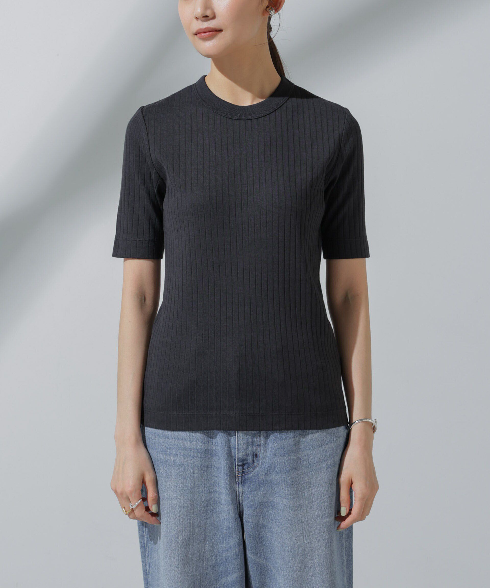 nano･universe「Anti Soaked(R) 汗染み防止 クルーネックリブTシャツ」|Tシャツ・カットソー|