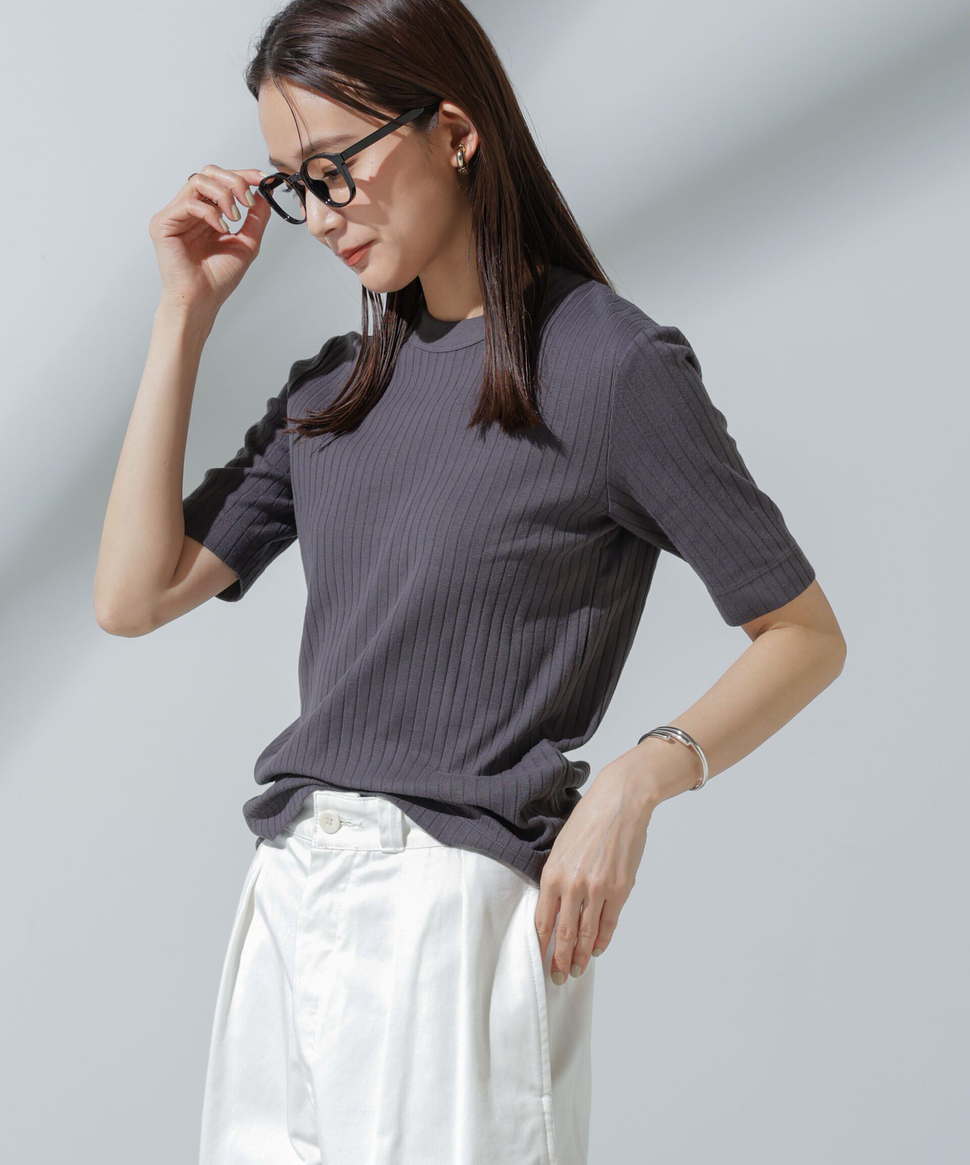 nano･universe「Anti Soaked(R) 汗染み防止 クルーネックリブTシャツ」|Tシャツ・カットソー|チャコール3