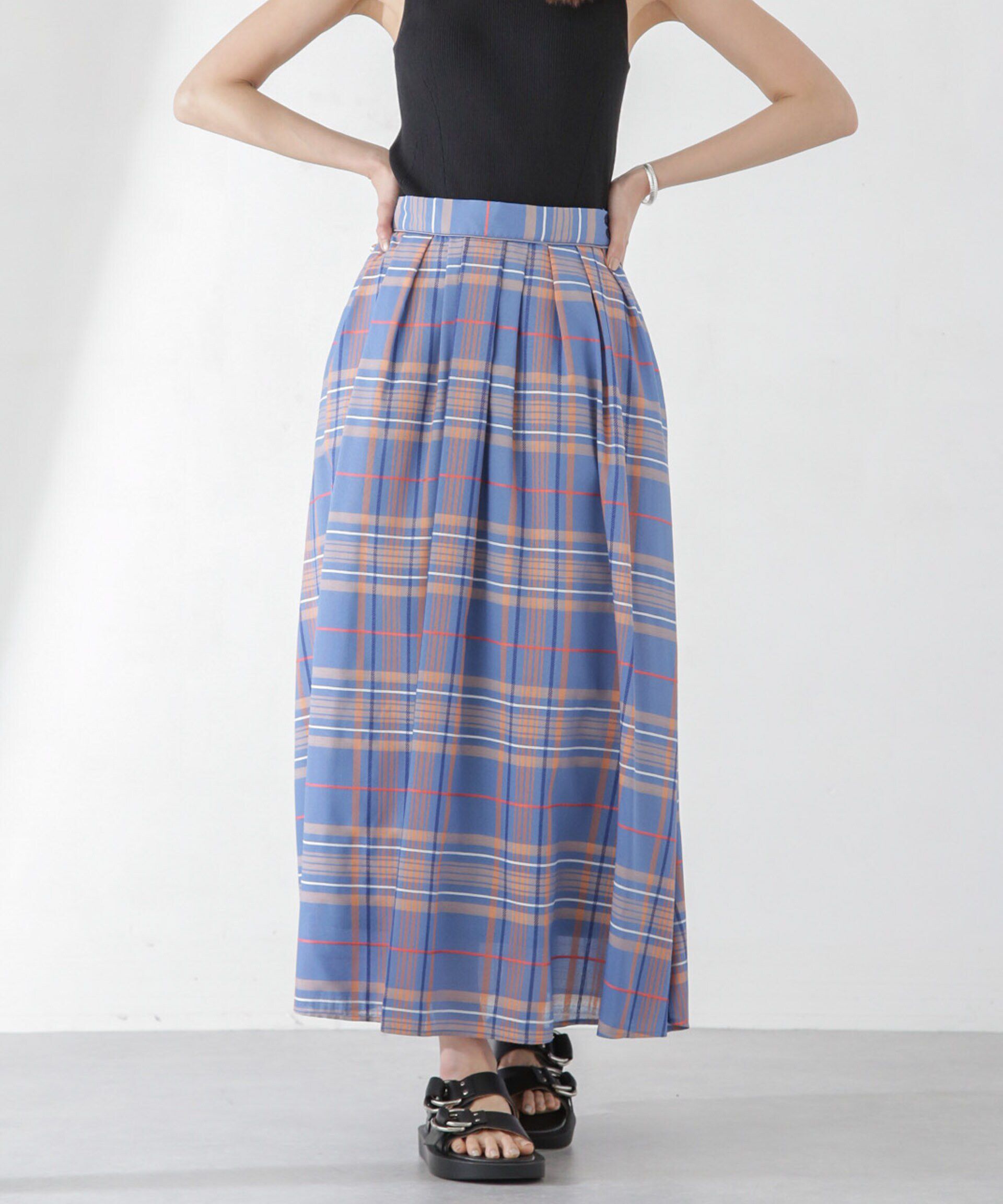 nano･universe「シアーチェックランダムタックスカート」|スカート|