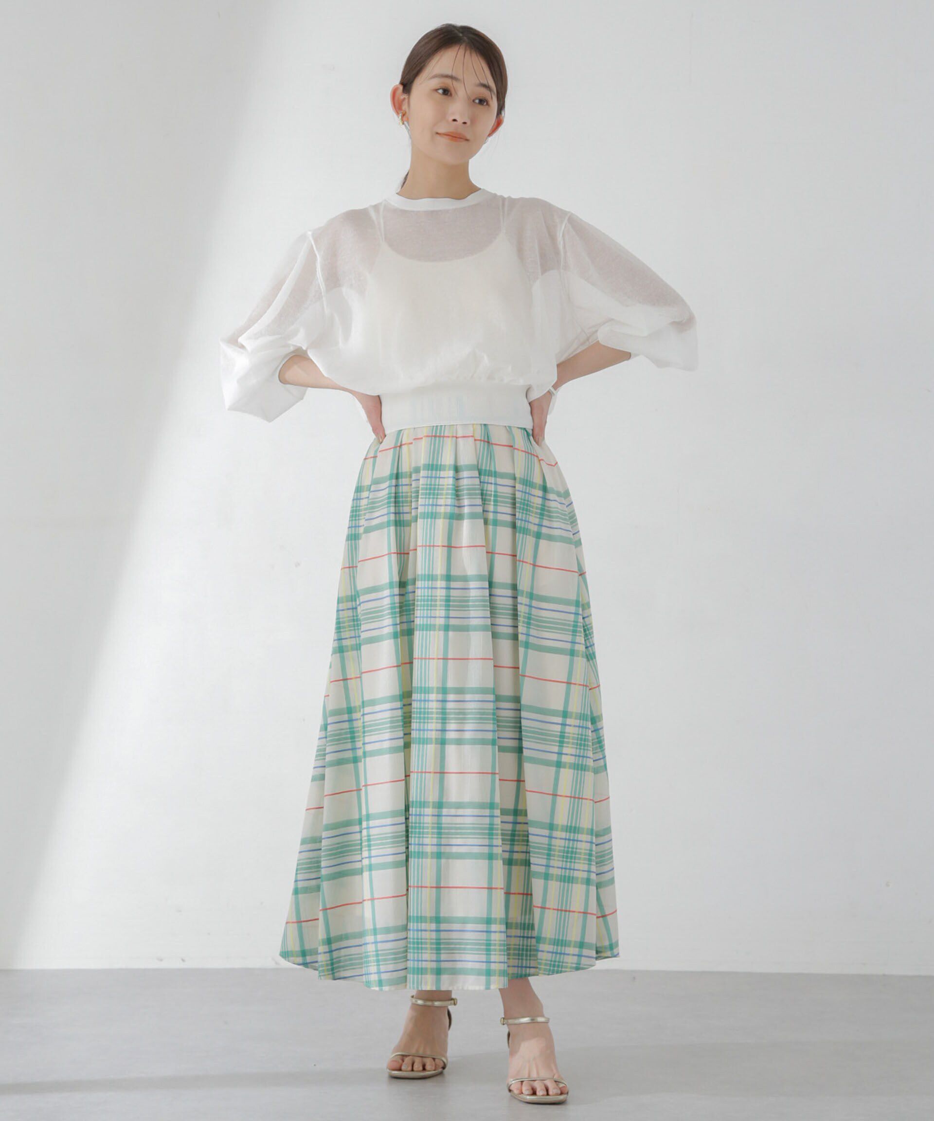 nano･universe「シアーチェックランダムタックスカート」|スカート|
