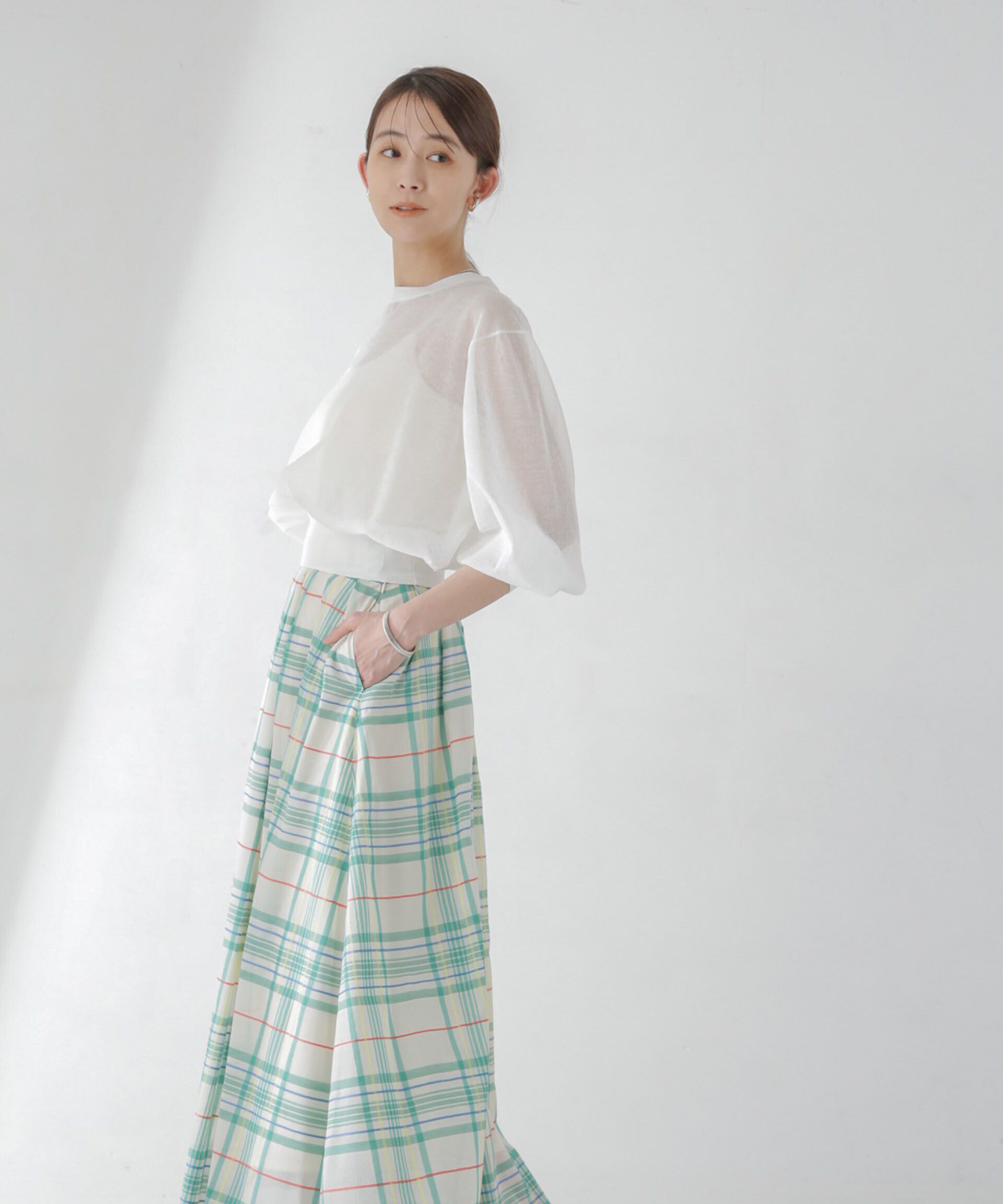 nano･universe「シアーチェックランダムタックスカート」|スカート|