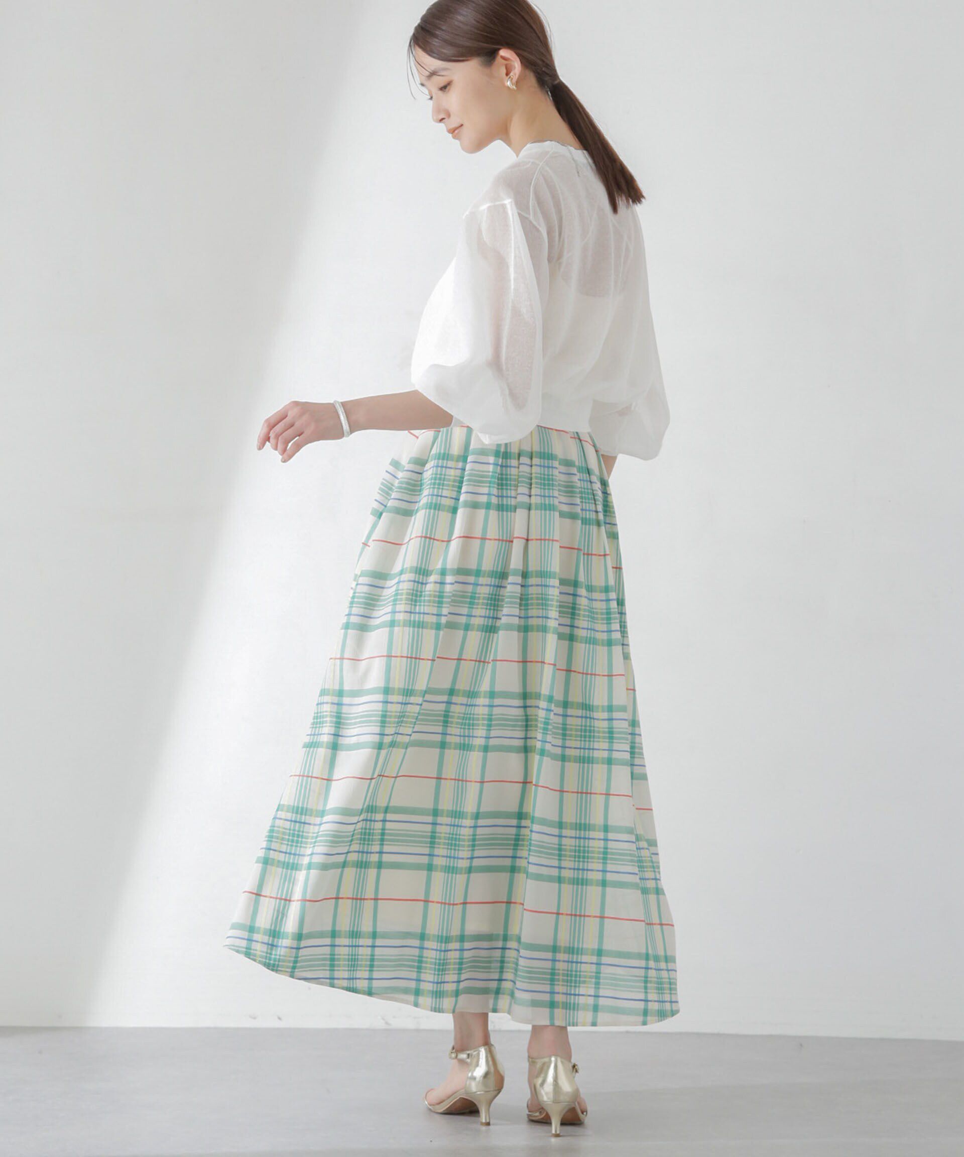 nano･universe「シアーチェックランダムタックスカート」|スカート|