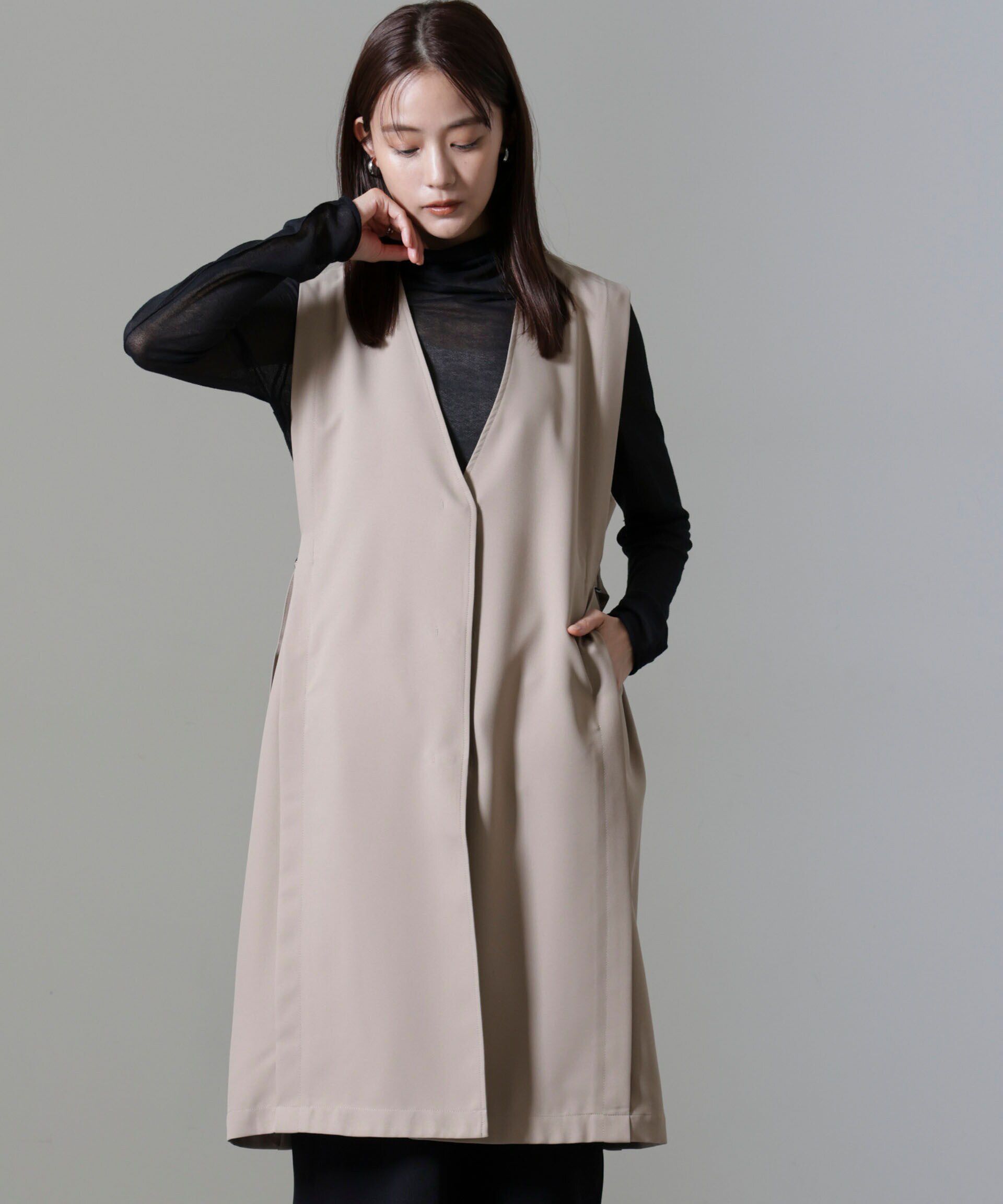 nano･universe「サイドベルトロングジレ(セットアップ可)」|テーラードジャケット|ベージュ