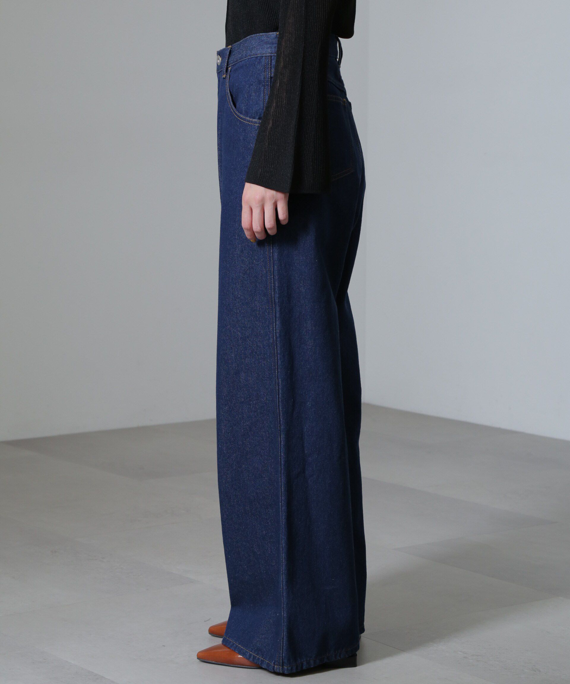 nano･universe「ハイウエストワイドデニムパンツ」|チノ|