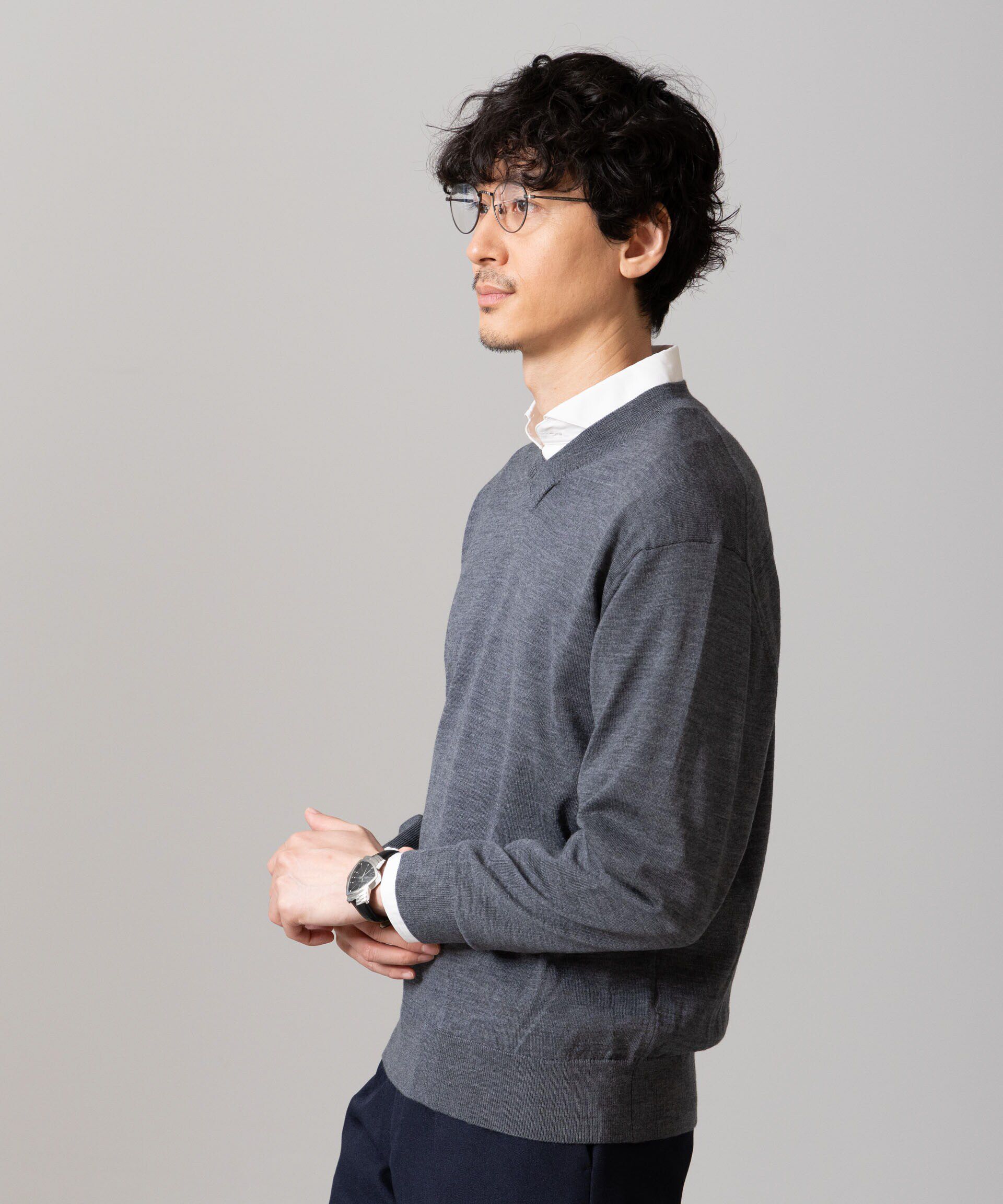 nano･universe「「毛玉レスニット」ファインゲージVネック」|ニット・セーター|