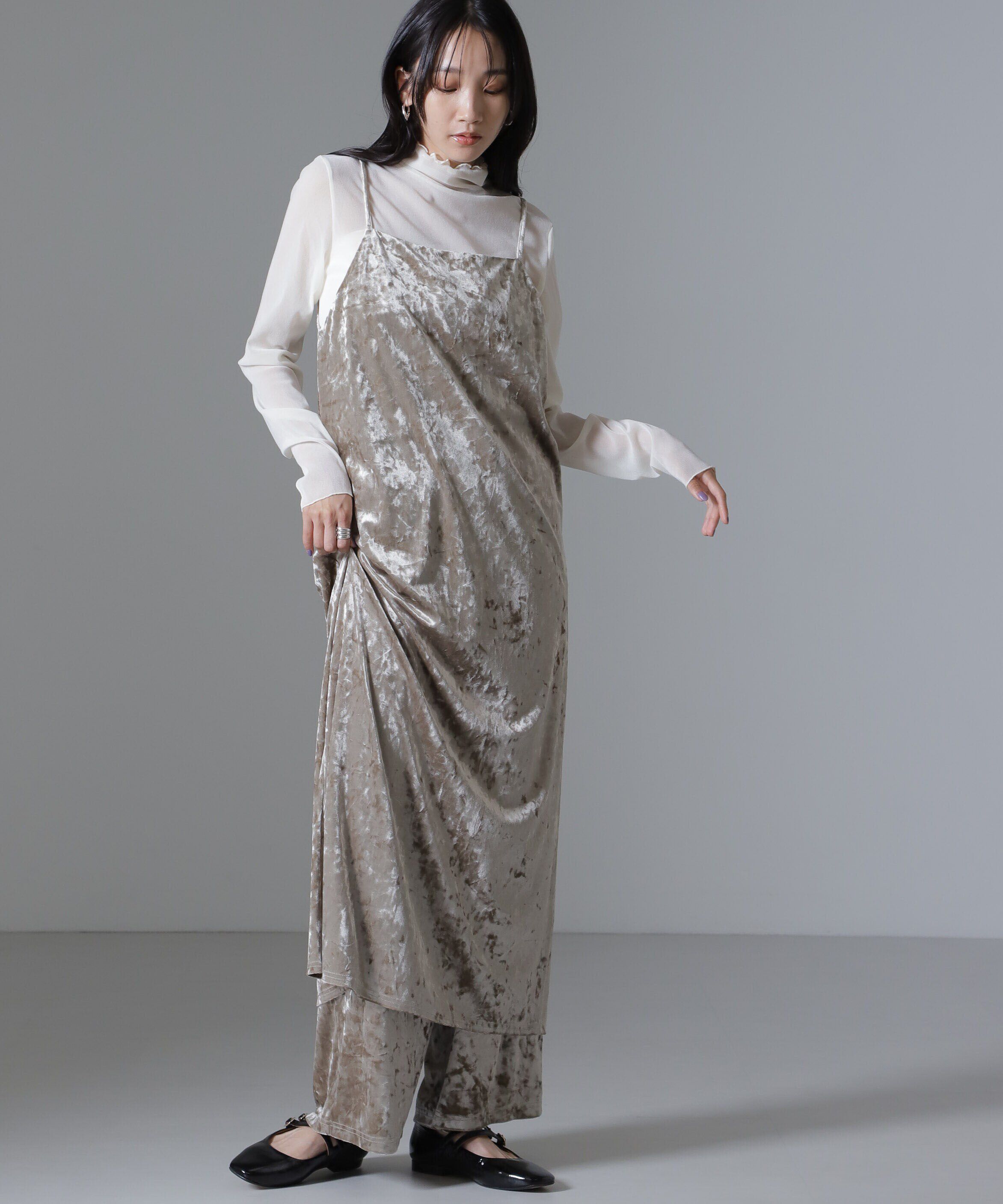 nano･universe「ベロアキャミソールワンピース（セットアップ可）」|ワンピース|ベージュ