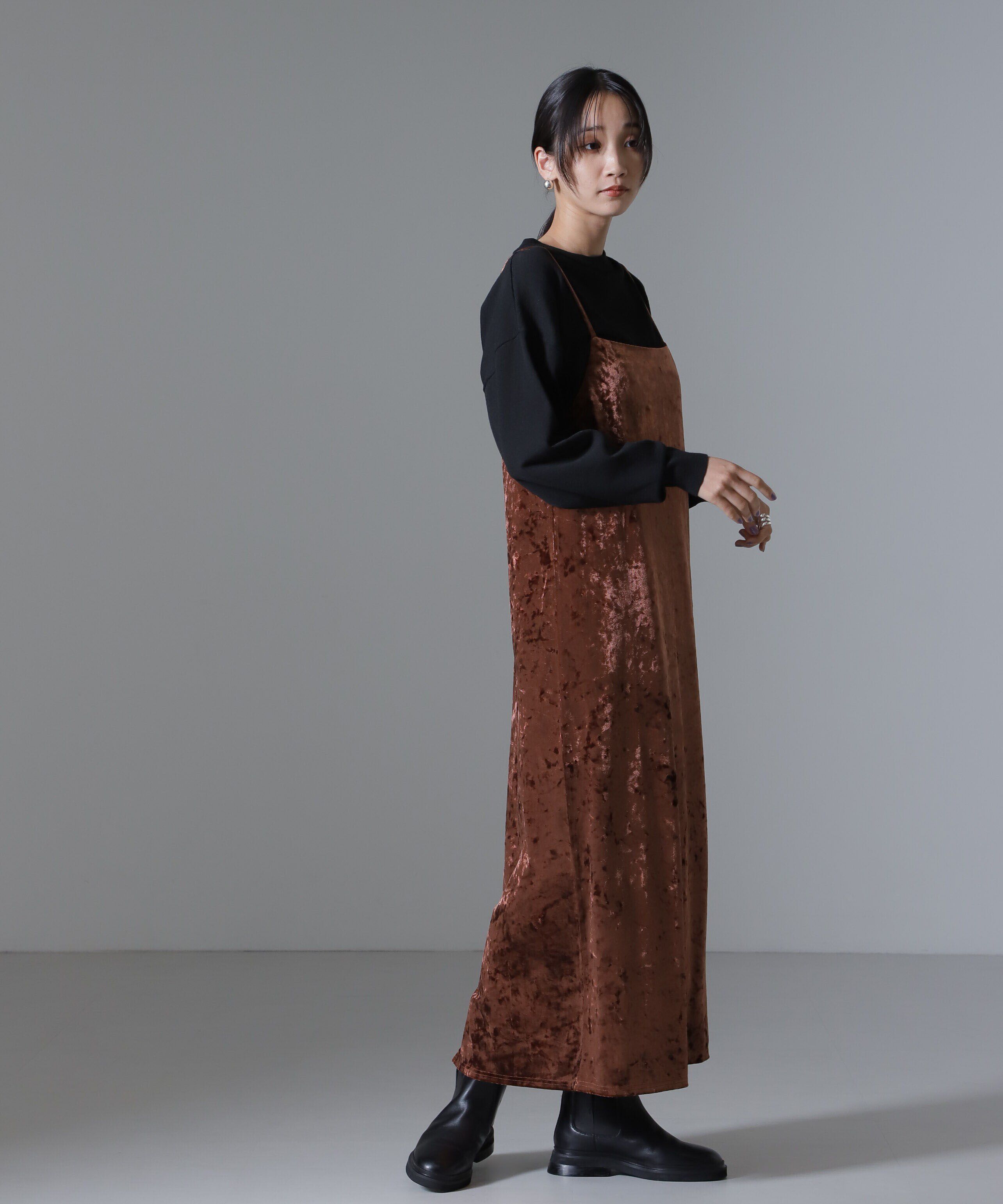 nano･universe「ベロアキャミソールワンピース（セットアップ可）」|ワンピース|