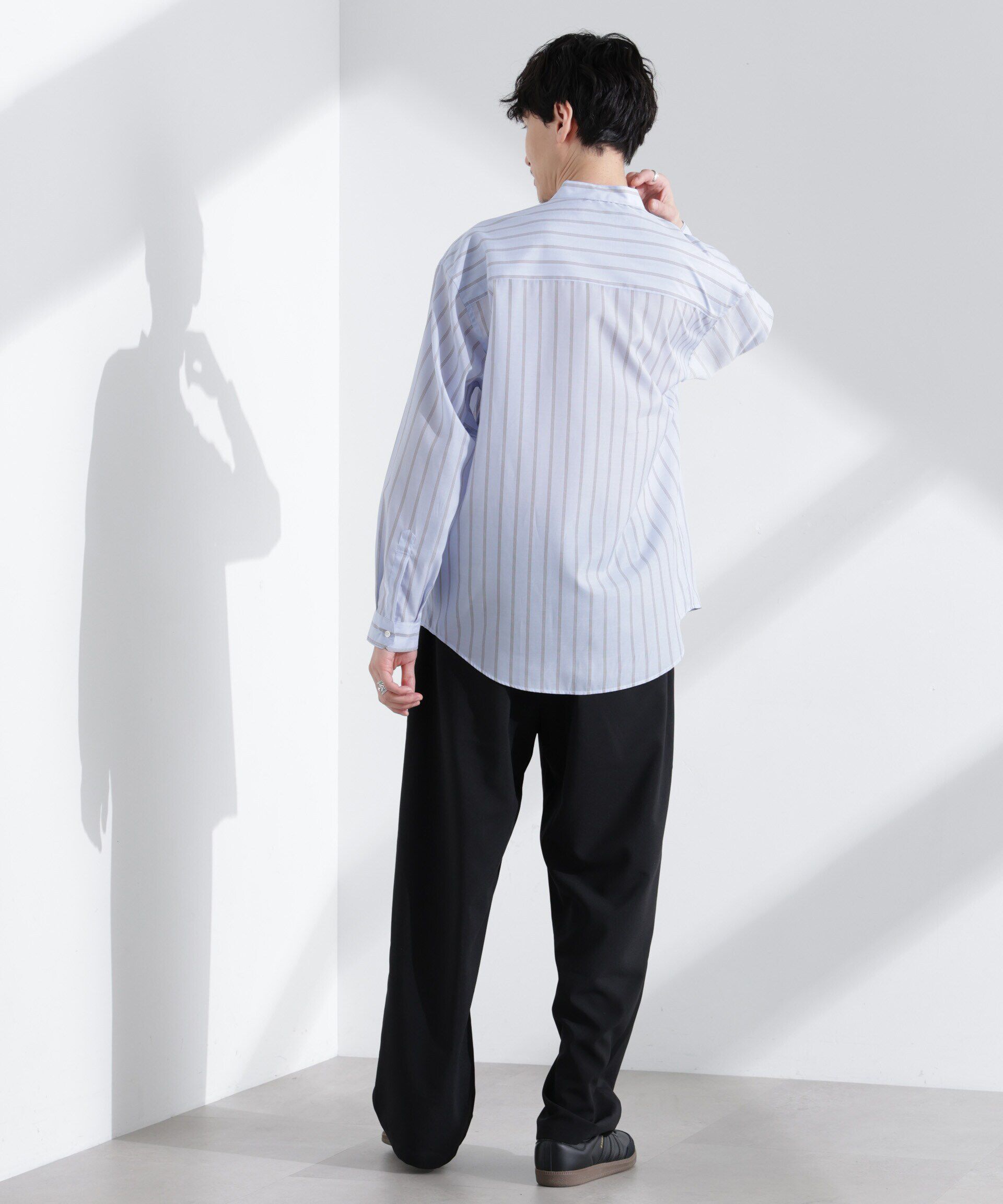 nano･universe「「大人のワイドシャツ」バンドカラー　ストライプ 長袖」|シャツ・ブラウス|