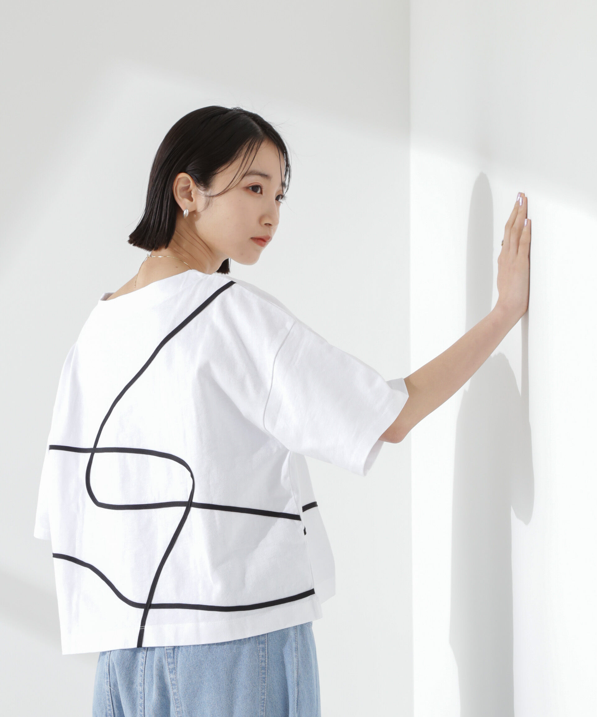 nano･universe「コード刺繍クルーネックカットトップス」|Tシャツ・カットソー|