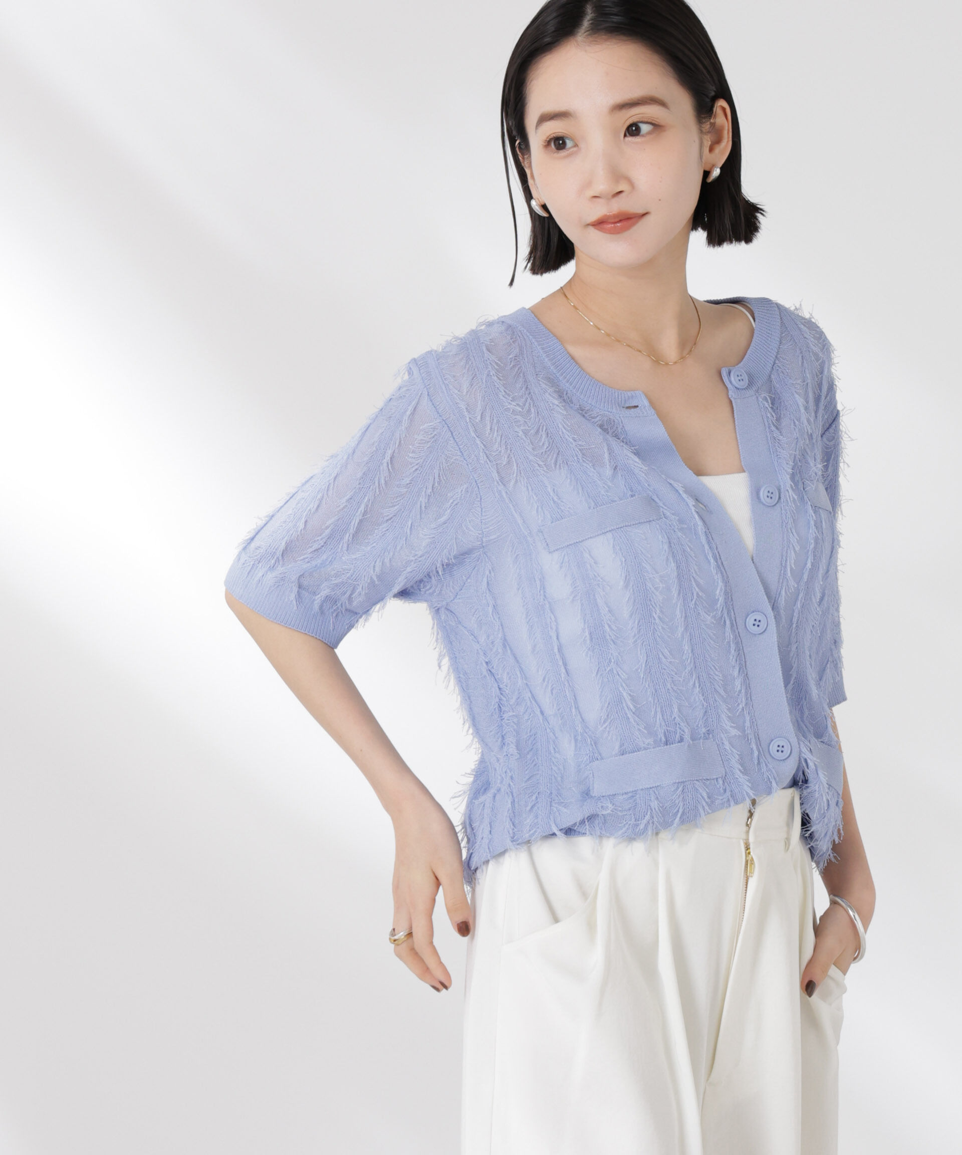 nano･universe「カットフリンジニットカーディガン」|ニット・セーター|