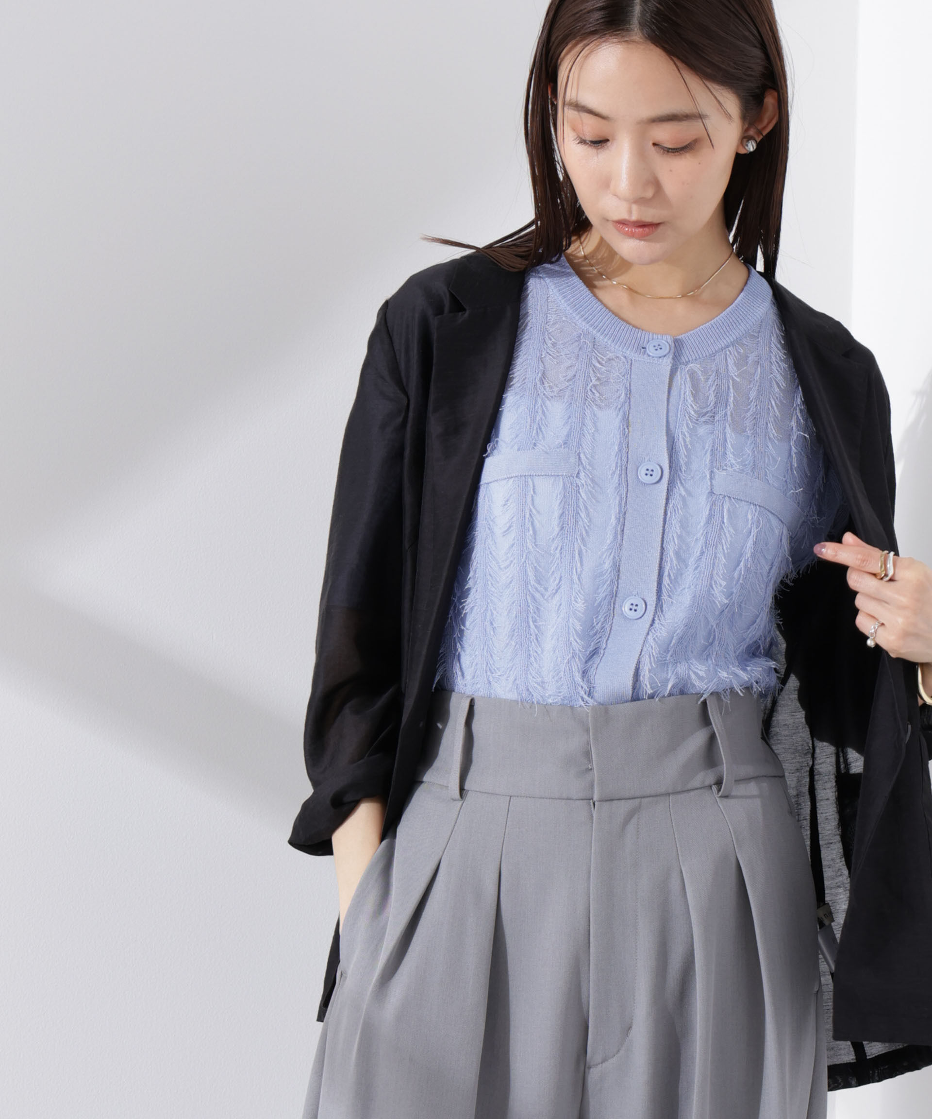 nano･universe「カットフリンジニットカーディガン」|ニット・セーター|