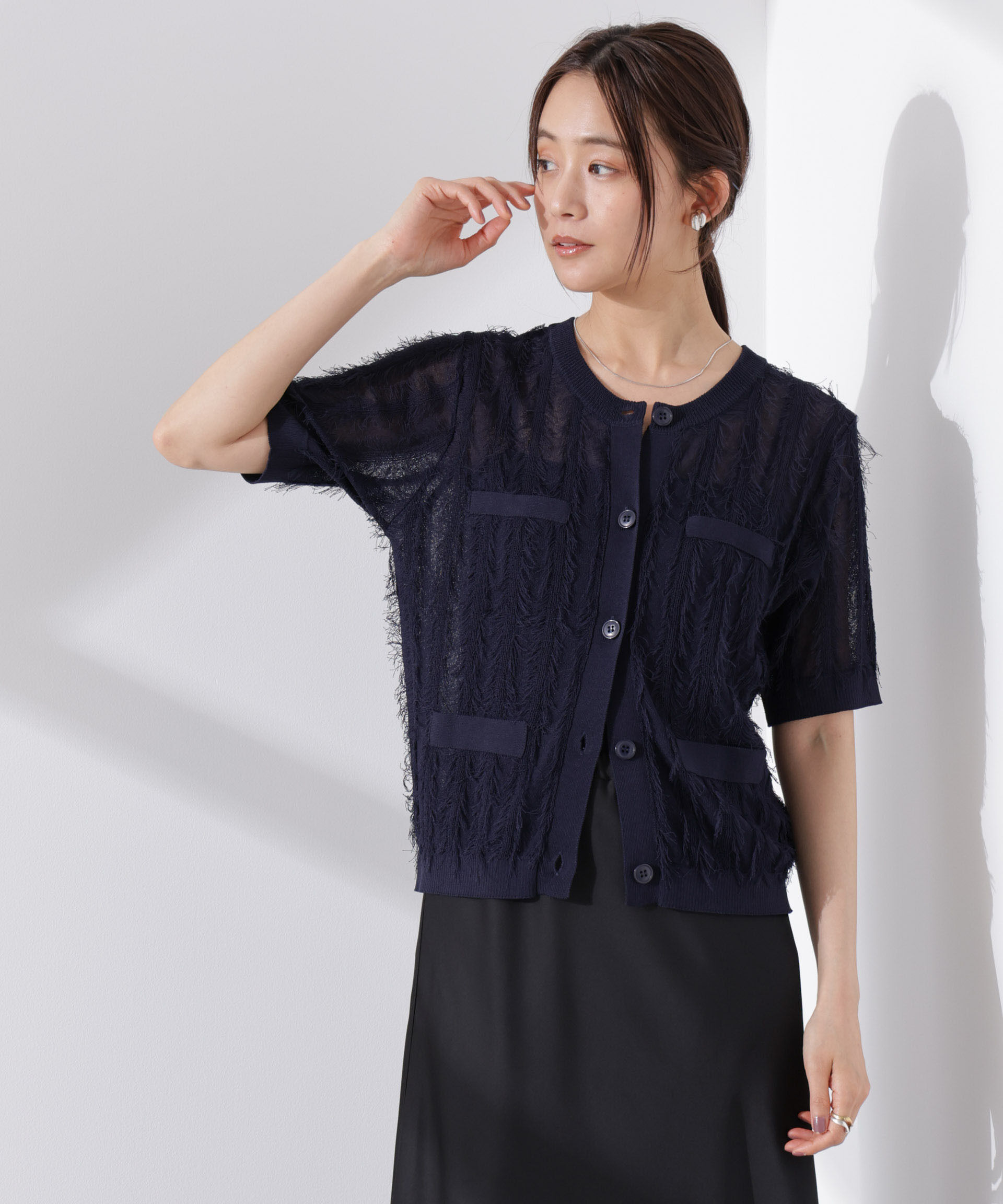 nano･universe「カットフリンジニットカーディガン」|ニット・セーター|