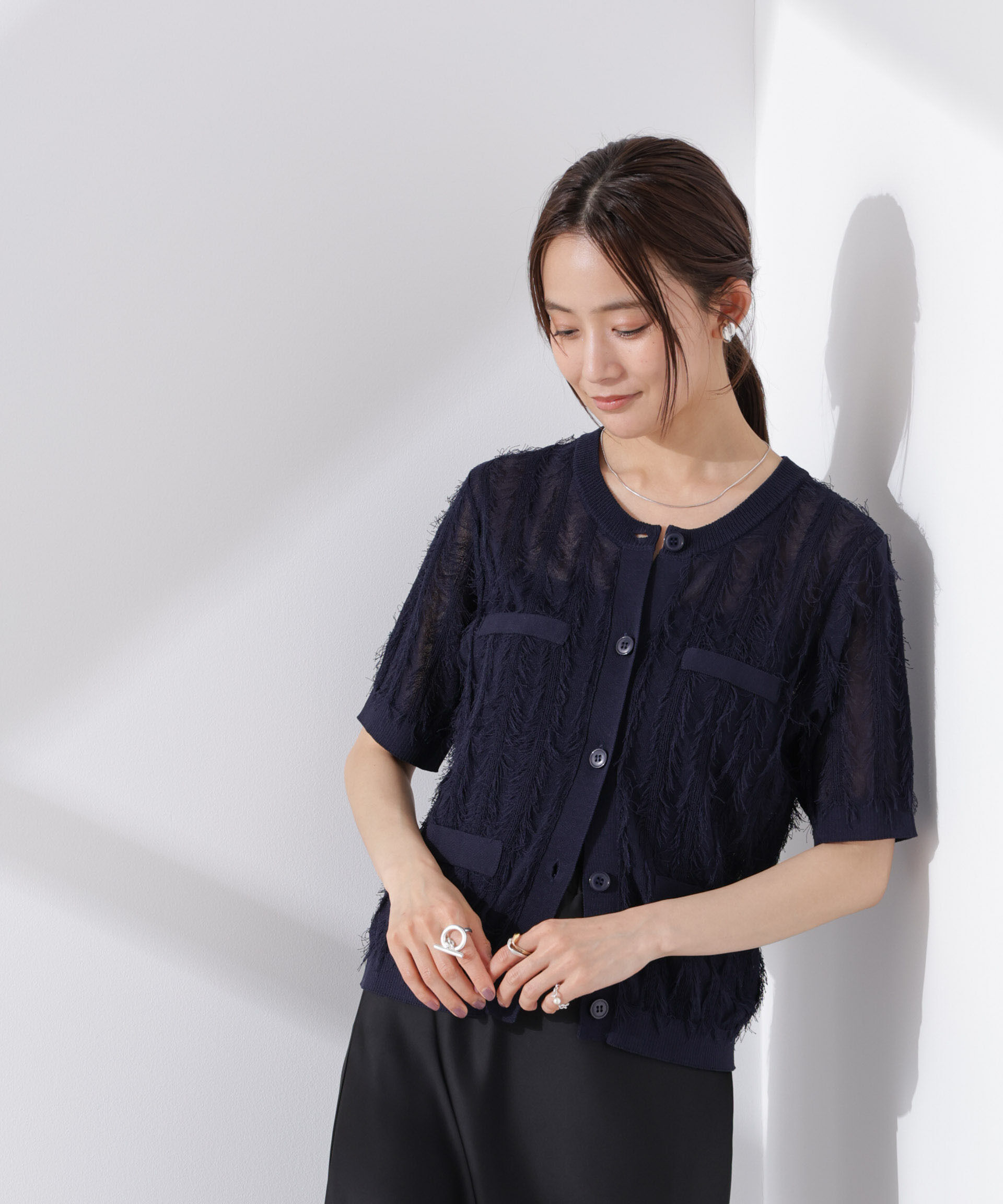 nano･universe「カットフリンジニットカーディガン」|ニット・セーター|